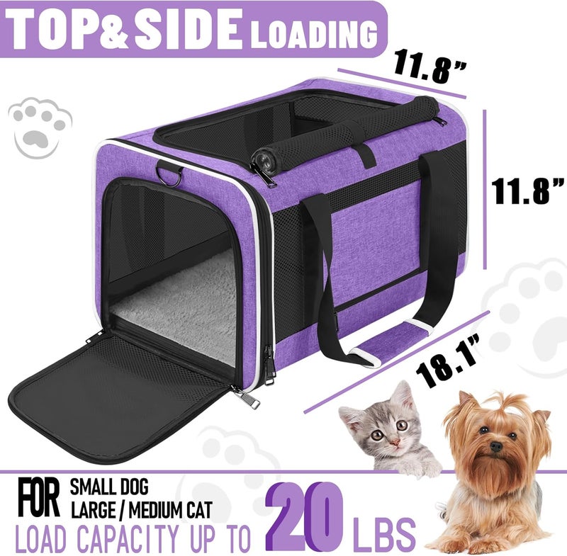GAPZER Pet Carrier for Large Cat 20 lbs+ / Soft Sided Small Dog 12 Pounds Travel Crate Top Load/Collapsible Kitty Carry Bag Big Kitten Mesh/Sturdy Animal Transport cage Kennel Long Trips Purple - Image 2